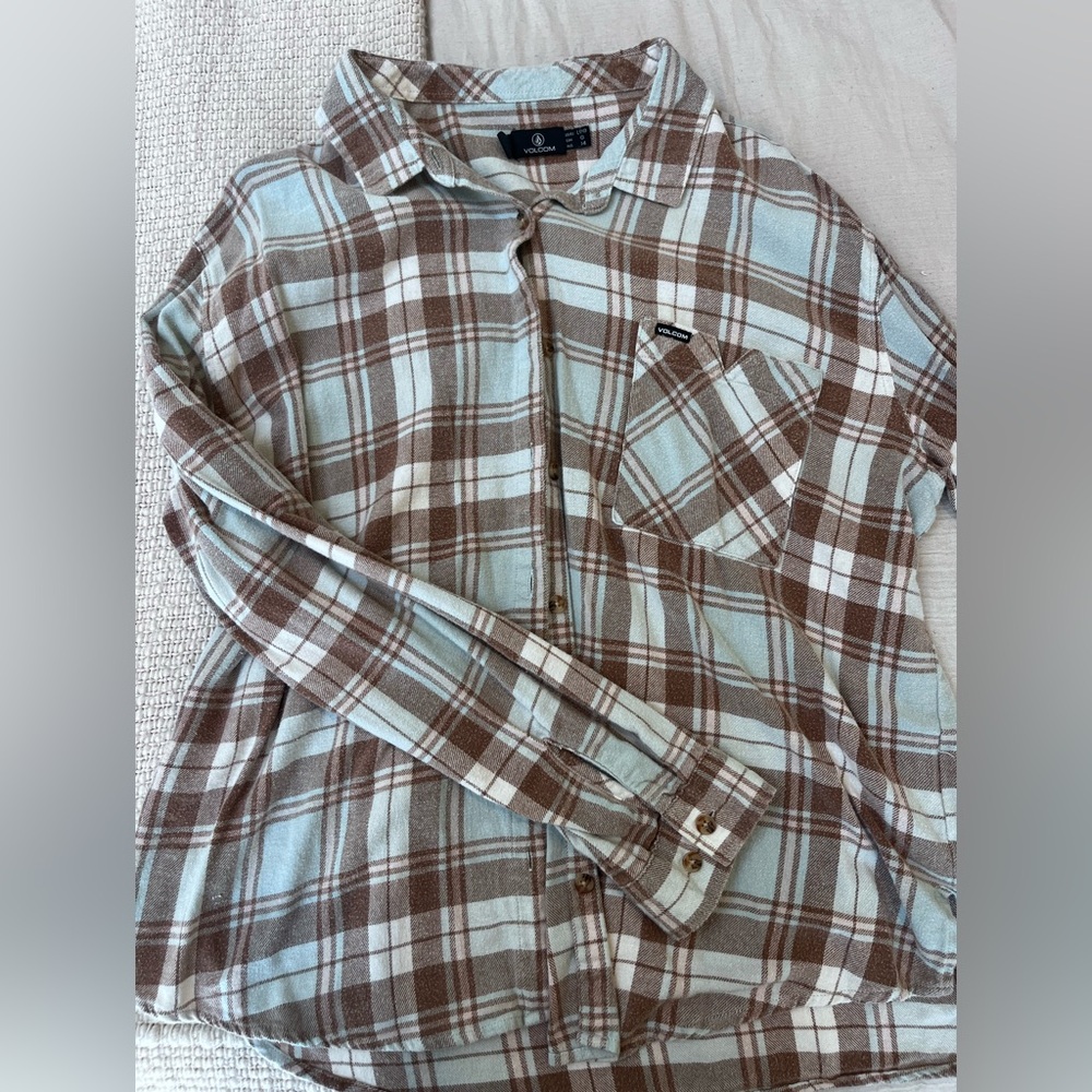 Volcom Brown and White Plaid women's flannel Shirt